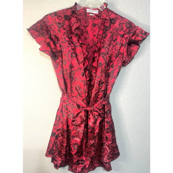 Seductive Red Black Lingerie Set Medium Nighty Chemise boudoir Fairy Sexy Robe - Picture 2 of 12